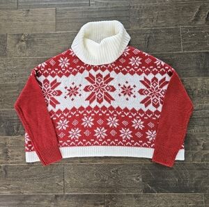 Yes Lola by Anthropologie Red & White Mock Turtleneck Oversized Sweater Sz Sm